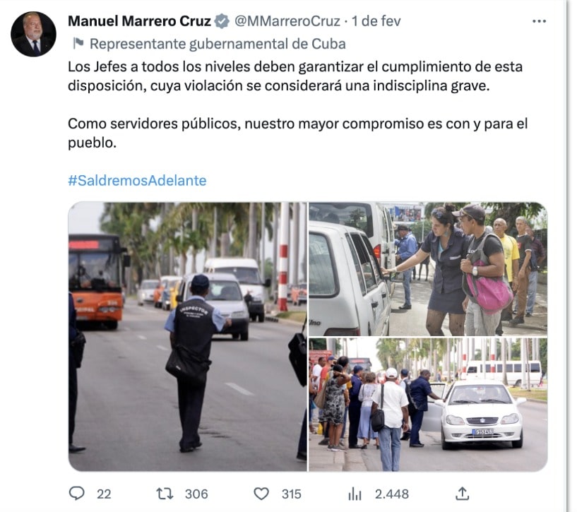 governo cubano pediu que motoristas de veículos oficiais do Estado busquem pessoas em paradas de ônibus. Decisão se dá depois que metade da frota de transporte público parou de funcionar devido à escassez de óleo diesel no país