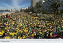 Praia de Copacabana é tomada por manifestantes contra Lula e Moraes em protesto Reaja Brasil