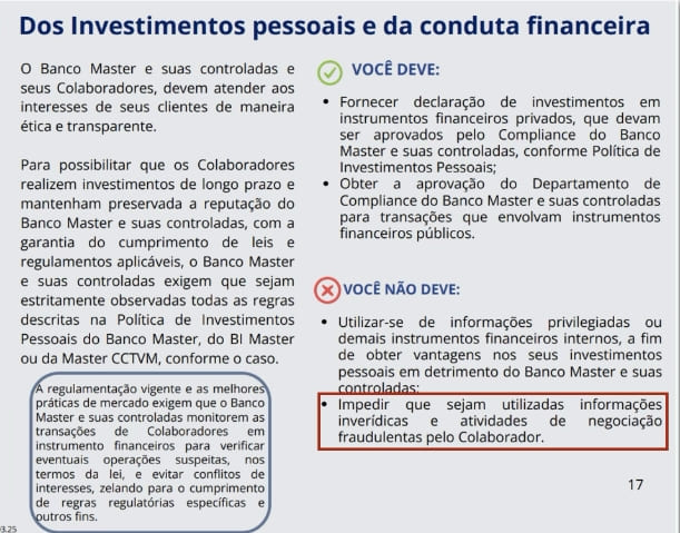 O erro no documento de governança do Banco Master, do escritória da esposa de Moares