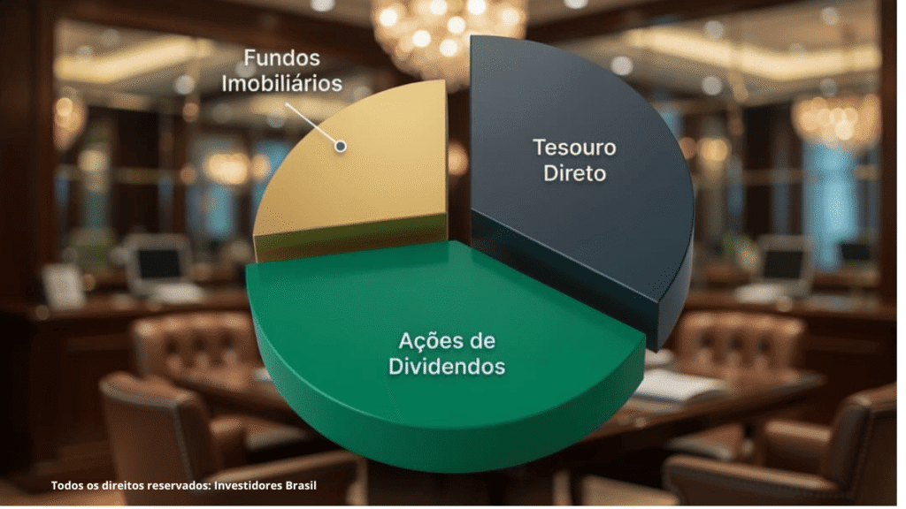 Viver de Renda Não É Sobre Dinheiro — É Sobre Controle: A Estratégia que Cria um Salário Vitalício com Seus Investimentos 1 Simulação de Alocação Estratégica - Investidores Brasil". gráfico em pizza