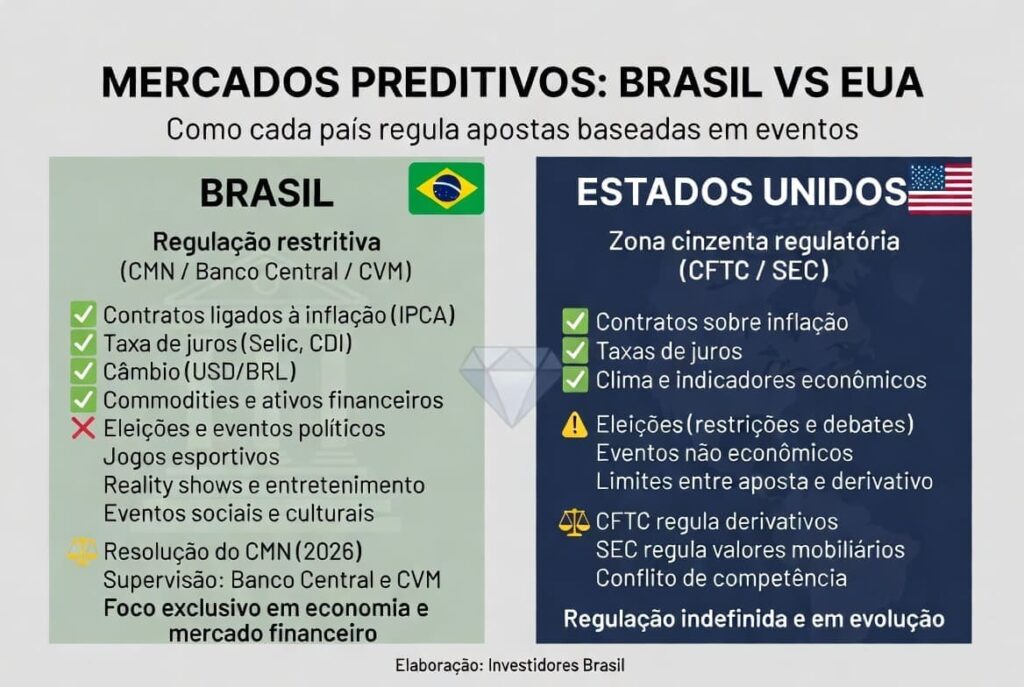 Comparação Brasil vs EUA na regulação de mercados preditivos