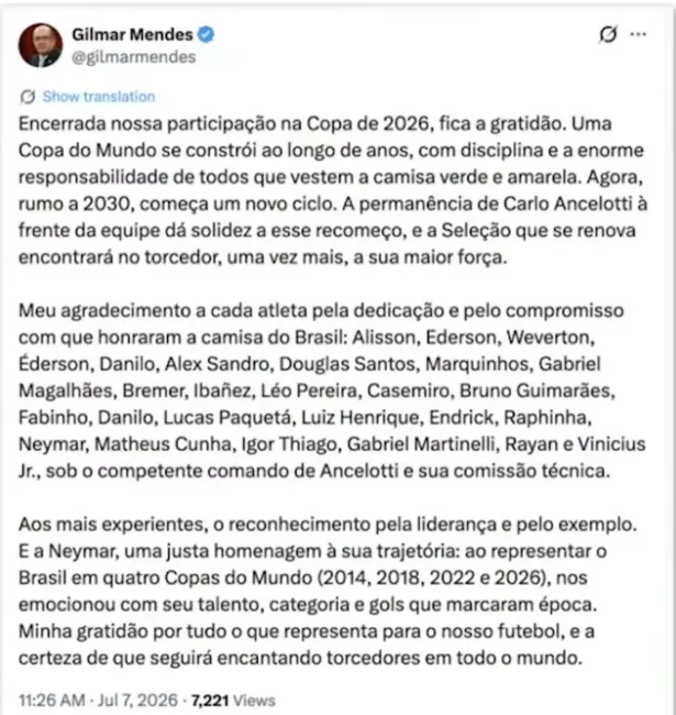 gilmar mendes, copa 2026 , cbf