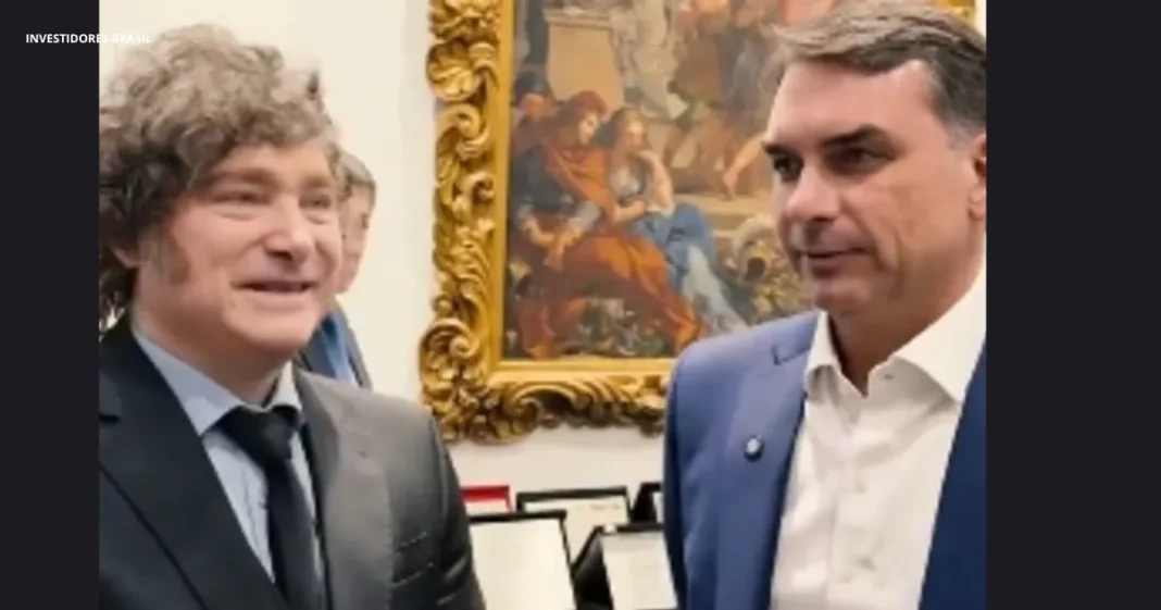 milei, e flávio bolsonaro