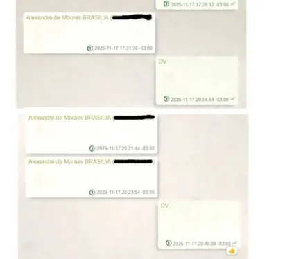 PF identifica quatro mensagens autodestrutivas enviadas por Moraes do Supremo Tribunal a Vorcaro no dia da prisão 2 moraes e vorcaro